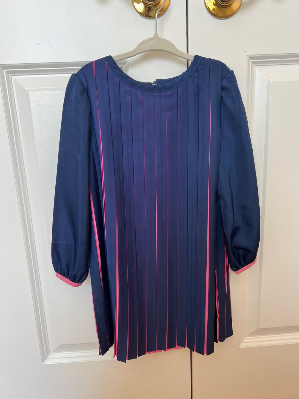 Billieblush Navy Dress with Pink Trim and Pleats